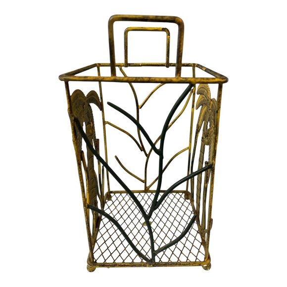 Vintage Metal Palm Tree Holder – Tropical Coastal Decor Wire Basket - Picture 2 of 5